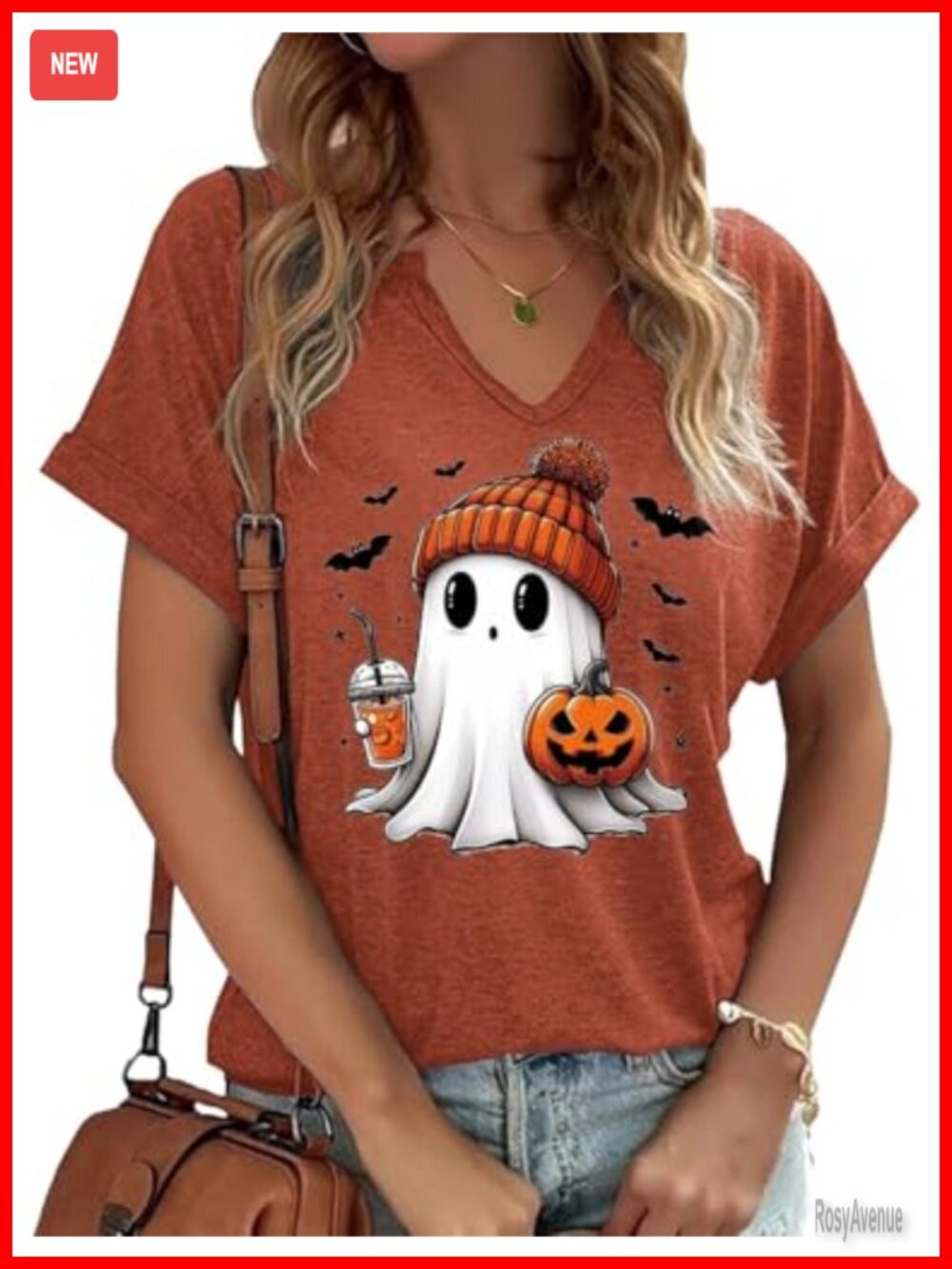 V Neck Halloween Doodles Tee Short Sleeve Fall Thanksgiving Graphic
